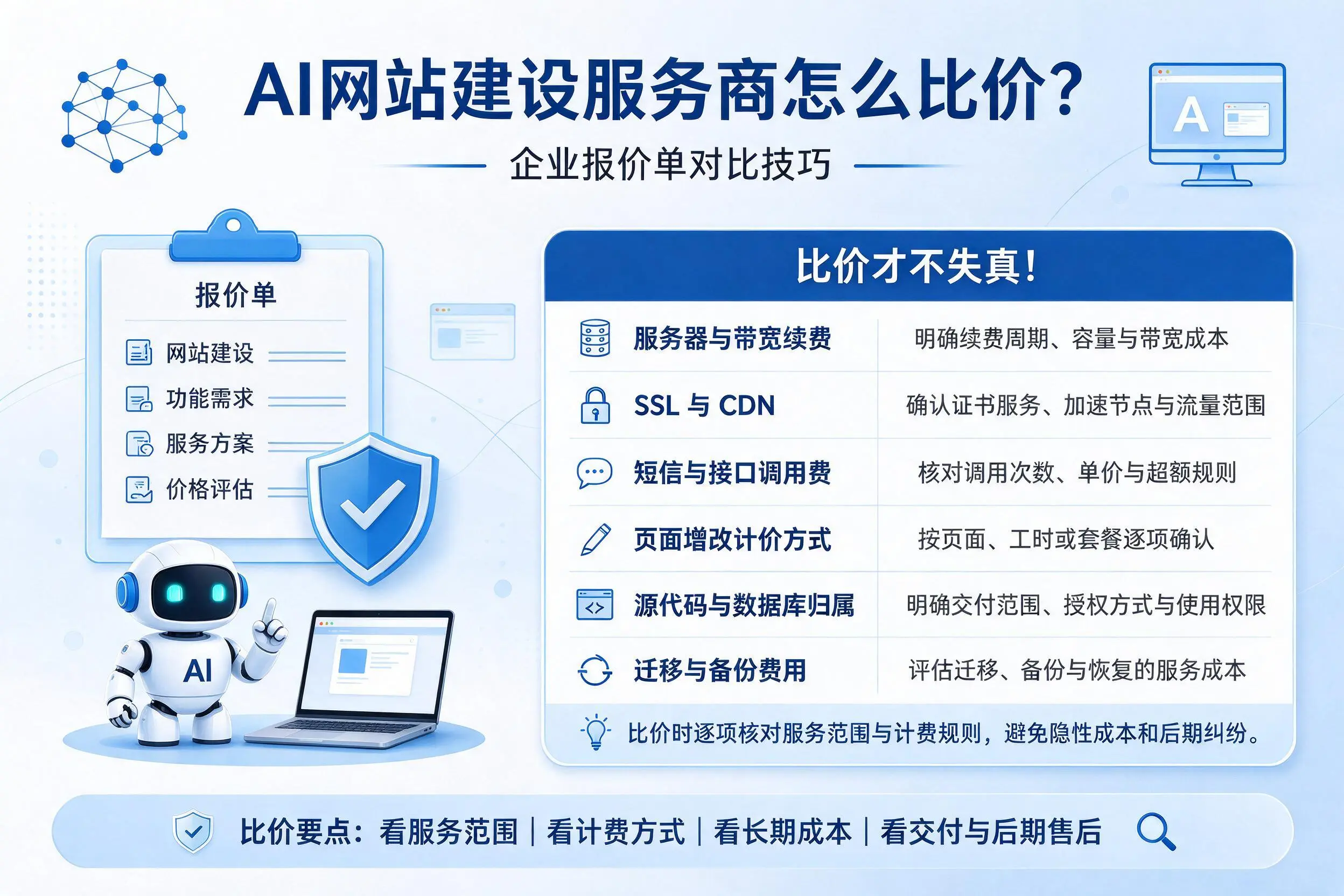 AI网站建设服务商怎么比价？崇左企业报价单对比技巧