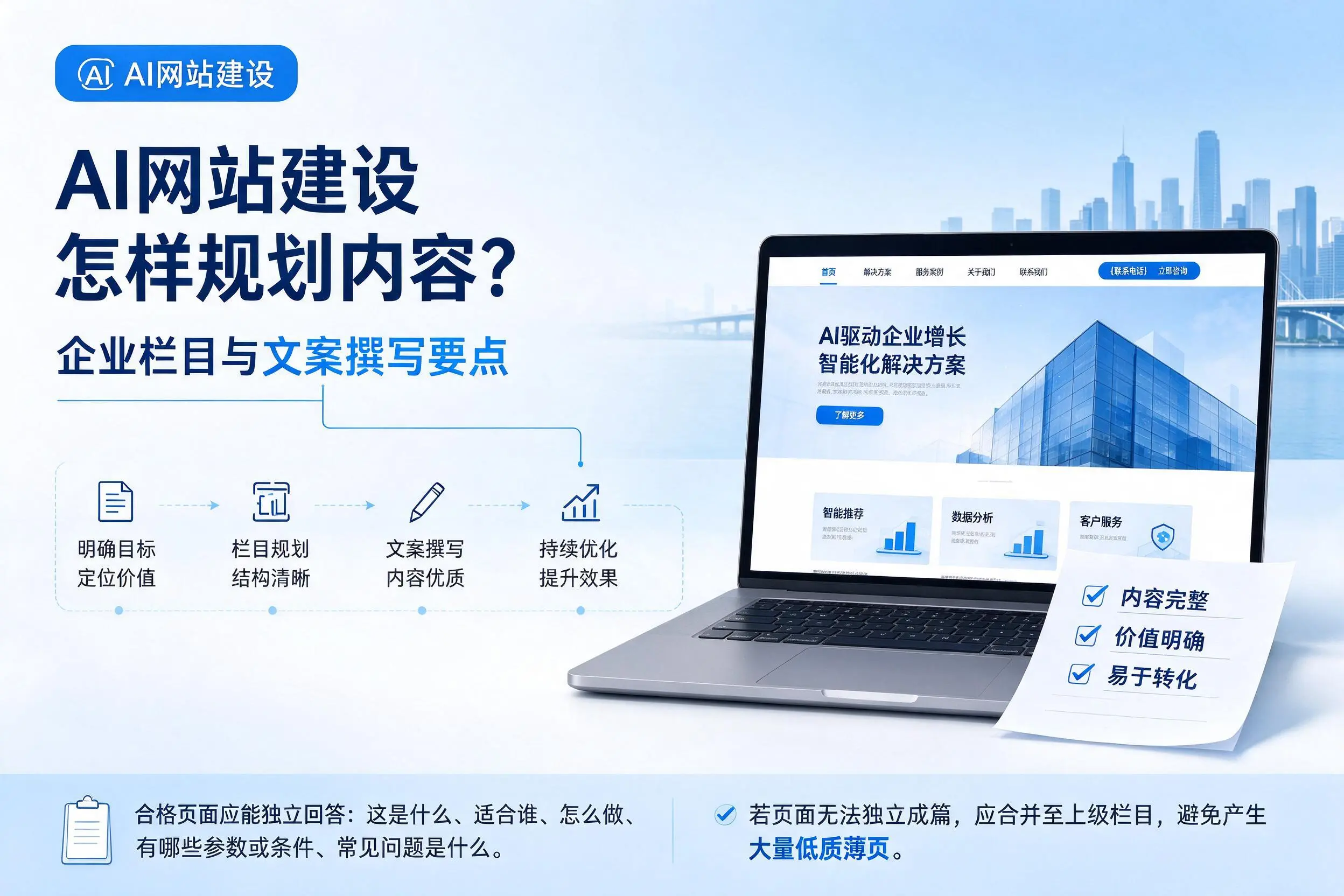 AI网站建设怎样规划内容?崇左企业栏目与文案撰写要点